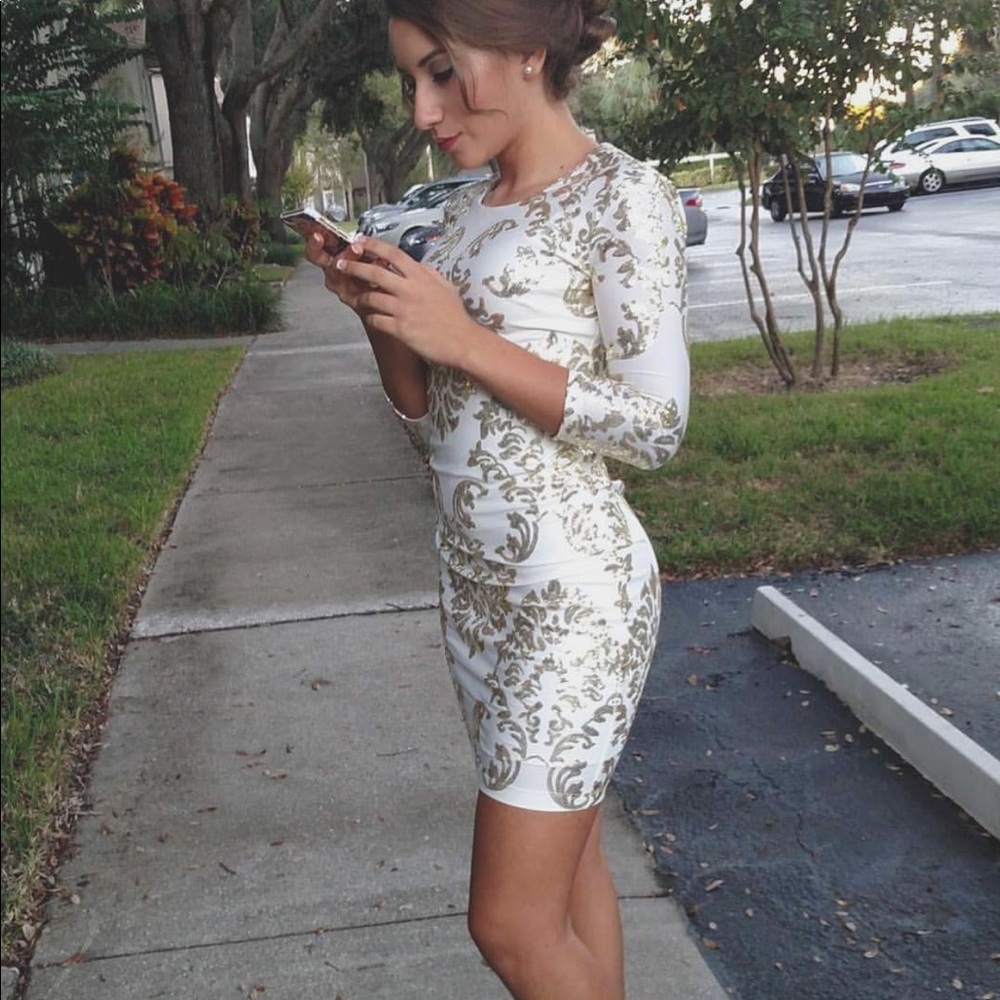 white and gold dress